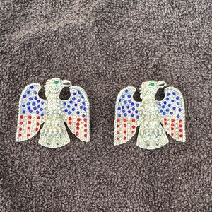 Patriotic Eagle Crystal Brooches with Red, Blue, and Silver Accents. Set of 2